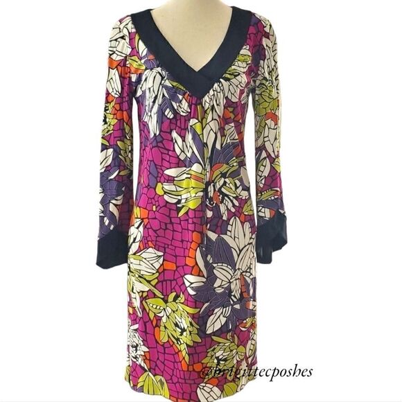 Trina Turk Multicolor V-Neck Dress Size 2 - Picture 1 of 8